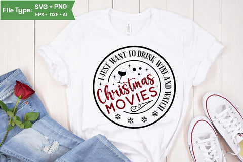 I Just Want To Drink Wine And Watch Christmas Movies Round Ornament SVG Design, Christmas Round Ornament SVG Design, Christmas SVG Design, SVGs, Food & Drink, Print & Cut, Quotes and Sayings SVG DesignPlante 503 