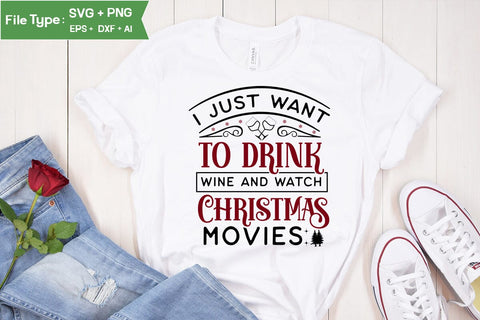 I Just Want To Drink Wine And Watch Christmas Movies Round Ornament SVG Design, Christmas Round Ornament SVG Design, Christmas SVG Design, SVGs, Food & Drink, Print & Cut, Quotes and Sayings SVG DesignPlante 503 