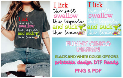 I Lick Cinco De Mayo Black and White PNG Sublimation So Fontsy Design Shop 