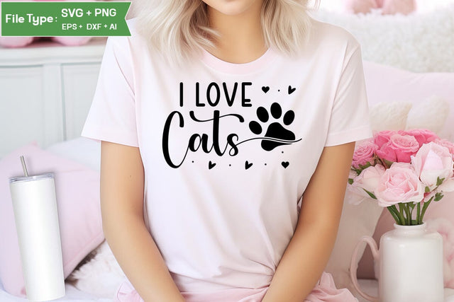 I Love Cats SVG Cut File, SVGs,Quotes and Sayings,Food & Drink,On Sale, Print & Cut SVG DesignPlante 503 