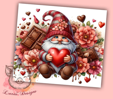 I Love Chocolate Gnome 20 oz Skinny Tumbler Sublimation Design, Straight & Tapered Tumbler Png, Gnome Chocolate Tumbler Png, Digital Download PNG Sublimation Lara' s Designs 