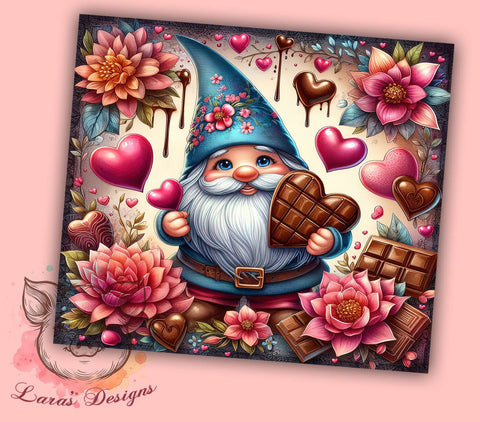 I Love Chocolate Gnome 20 oz Skinny Tumbler Sublimation Design, Straight & Tapered Tumbler Png, Gnome Chocolate Tumbler Png, Digital Download PNG Sublimation Lara' s Designs 