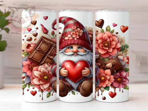 I Love Chocolate Gnome 20 oz Skinny Tumbler Sublimation Design, Straight & Tapered Tumbler Png, Gnome Chocolate Tumbler Png, Digital Download PNG Sublimation Lara' s Designs 