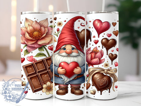 I Love Chocolate Gnome 20oz Skinny Tumbler PNG, Gnome Tumbler Sublimation Wrap, Straight & Tapered Tumbler Wrap, Instant Digital Download Sublimation ToriDesigns 