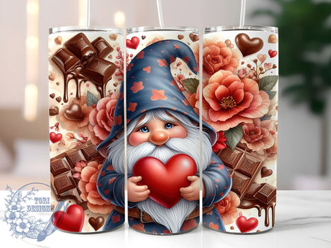 I Love Chocolate Gnome 20oz Skinny Tumbler PNG, Gnome Tumbler Sublimation Wrap, Straight & Tapered Tumbler Wrap, Instant Digital Download Sublimation ToriDesigns 