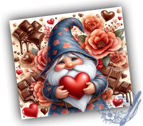 I Love Chocolate Gnome 20oz Skinny Tumbler PNG, Gnome Tumbler Sublimation Wrap, Straight & Tapered Tumbler Wrap, Instant Digital Download Sublimation ToriDesigns 