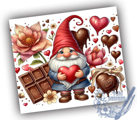 I Love Chocolate Gnome 20oz Skinny Tumbler PNG, Gnome Tumbler Sublimation Wrap, Straight & Tapered Tumbler Wrap, Instant Digital Download Sublimation ToriDesigns 