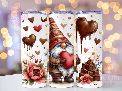 I Love Chocolate Gnome 20oz Tumbler Wrap Sublimation Design, Straight Tapered Tumbler Wrap, Valentine Gnome Tumbler Png, Instant Digital Download Sublimation SvggirlplusArt 