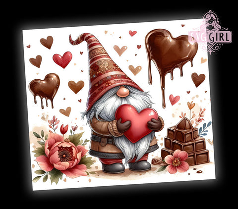 I Love Chocolate Gnome 20oz Tumbler Wrap Sublimation Design, Straight Tapered Tumbler Wrap, Valentine Gnome Tumbler Png, Instant Digital Download Sublimation SvggirlplusArt 