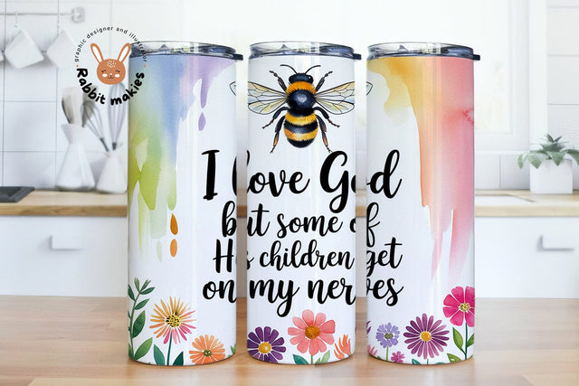 I Love God but Some of His Children Get On My Nervers 20 oz Skinny Tumbler Wrap Digital Download PNG Sublimation Rabbitmakies 