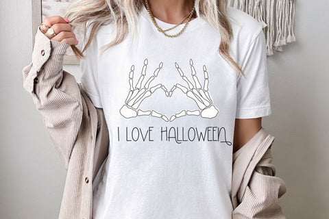I Love Halloween SVG for Cricut, Sarcastic Skeleton PNG or Stickers, Sublimation, TShirts, & More, Skeleton Hands Heart Sticker SVG Designing Digitals 