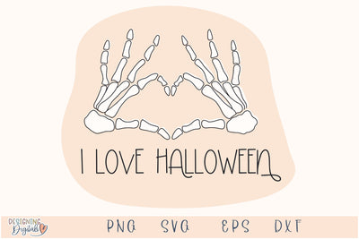 I Love Halloween SVG for Cricut, Sarcastic Skeleton PNG or Stickers, Sublimation, TShirts, & More, Skeleton Hands Heart Sticker SVG Designing Digitals 