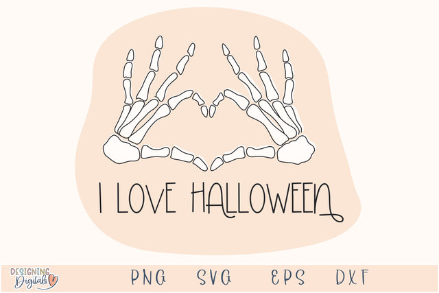 I Love Halloween SVG for Cricut, Sarcastic Skeleton PNG or Stickers, Sublimation, TShirts, & More, Skeleton Hands Heart Sticker SVG Designing Digitals 