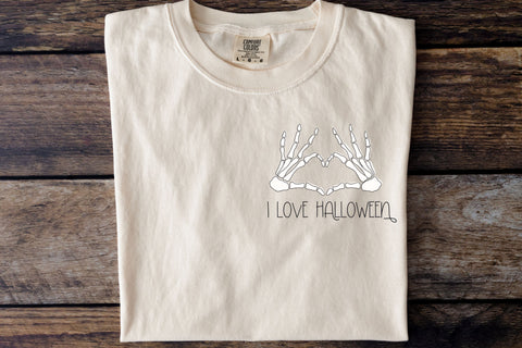 I Love Halloween SVG for Cricut, Sarcastic Skeleton PNG or Stickers, Sublimation, TShirts, & More, Skeleton Hands Heart Sticker SVG Designing Digitals 