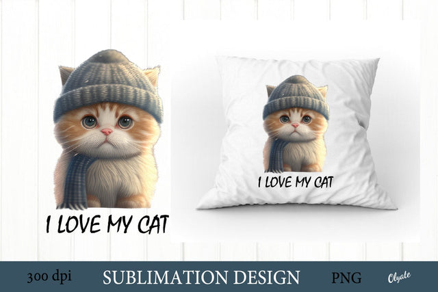 I Love My Cat Sublimation. Winter Cat Sublimation PNG. Sublimation Olga Terlyanskaya 