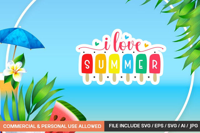 I Love Summer Sticker Design SVG designmaster24 