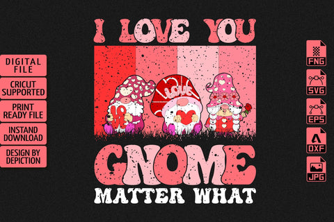 I Love You Gnome Matter What T-Shirt, Valentine Gnome Shirt, Valentine Vintage Shirt Print Template Sketch DESIGN Depiction Studio 
