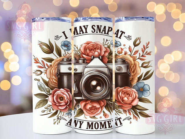 I May Snap At Any Moment Photographer 20oz Tumbler Wrap Sublimation Design, Straight Tapered Tumbler Wrap, Floral Camera Tumbler Png, Instant Digital Download Sublimation SvggirlplusArt 