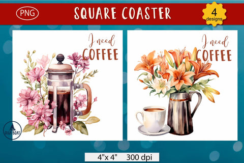 I need coffee | Funny Coffee coaster designs Sublimation Olga Boat Design 