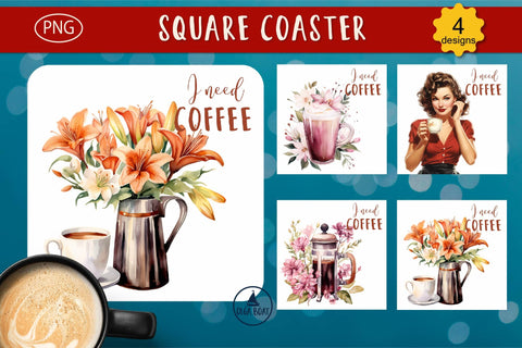 I need coffee | Funny Coffee coaster designs Sublimation Olga Boat Design 