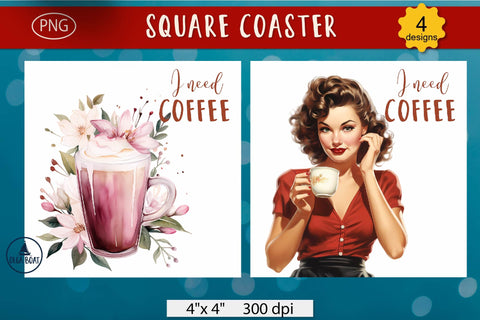 I need coffee | Funny Coffee coaster designs Sublimation Olga Boat Design 