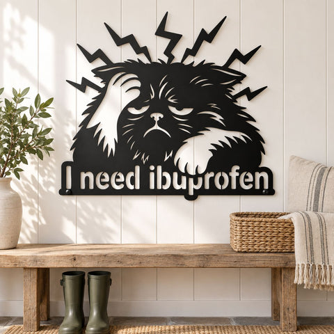 I Need Ibuprofen Cat Laser SVG | Funny Grumpy Cat Svg | Cat Metal Wall Art DXF | Plasma Cut CNC File | Pet Lover Kitchen Sign SVG HappyDesignStudio 