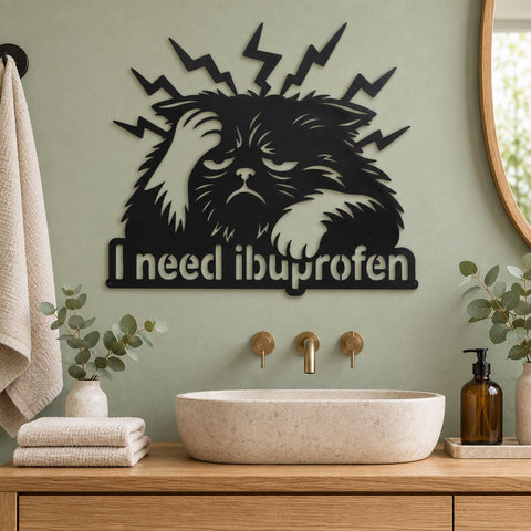 I Need Ibuprofen Cat Laser SVG | Funny Grumpy Cat Svg | Cat Metal Wall Art DXF | Plasma Cut CNC File | Pet Lover Kitchen Sign SVG HappyDesignStudio 