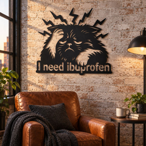 I Need Ibuprofen Cat Laser SVG | Funny Grumpy Cat Svg | Cat Metal Wall Art DXF | Plasma Cut CNC File | Pet Lover Kitchen Sign SVG HappyDesignStudio 