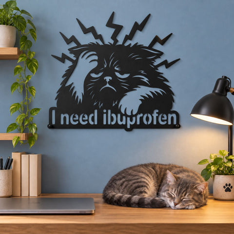 I Need Ibuprofen Cat Laser SVG | Funny Grumpy Cat Svg | Cat Metal Wall Art DXF | Plasma Cut CNC File | Pet Lover Kitchen Sign SVG HappyDesignStudio 