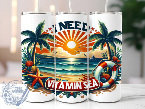 I Need Vitamin Sea 20oz Skinny Tumbler, Sunset Beach Tumbler Png, Straight & Tapered Tumbler Wrap, Instant Digital Download Sublimation ToriDesigns 