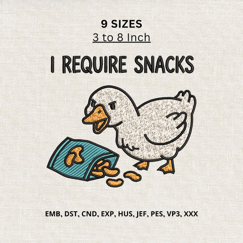 I Require Snacks Goose Machine Embroidery Design – Funny Snack Goose Embroidery File Embroidery/Applique DESIGNS PatternFeed8 