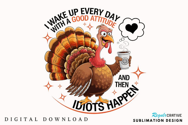 I WAKE UP EVERYDAY WITH A GOOD ATTITUDE AND THEN IDIOTS HAPPEN Sublimation PNG Sublimation Regulrcrative 