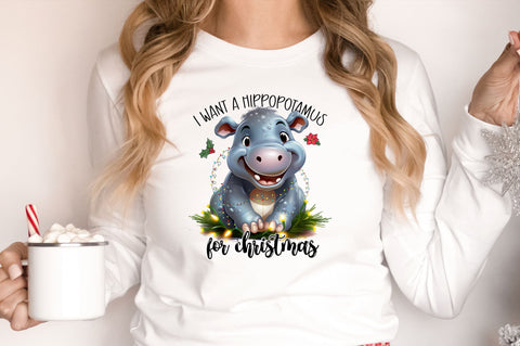 I Want A Hippopotamus for christmas png design Sublimation Regulrcrative 