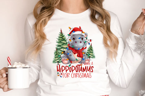 I want a hippopotamus for christmas png design Sublimation Regulrcrative 