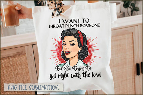I want to throat punch someone but i'm trying to get right with the lord Tote bag Sublimation Shetara Begum 