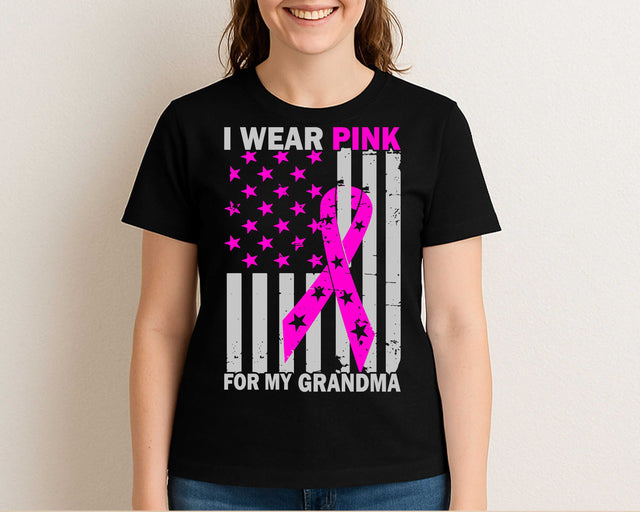 I Wear Pink For My Grandma SVG Breast Cancer Awareness Ribbon USA Flag SVG BillahCrafts 
