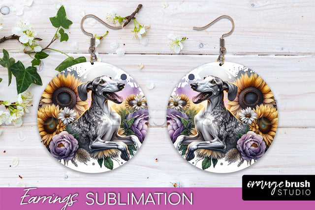 Ibizan Hound Earrings - Dog Mom Floral Round Earring Sublimation Sublimation OrangeBrushStudio 