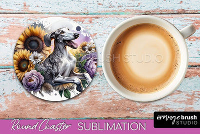 Ibizan Hound Round Coaster - Dog Mom Floral Coaster Sublimation Sublimation OrangeBrushStudio 