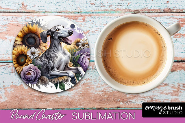 Ibizan Hound Round Coaster - Dog Mom Floral Coaster Sublimation Sublimation OrangeBrushStudio 