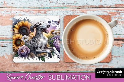 Ibizan Hound Square Coaster - Dog Mom Floral Coaster Sublimation Sublimation OrangeBrushStudio 