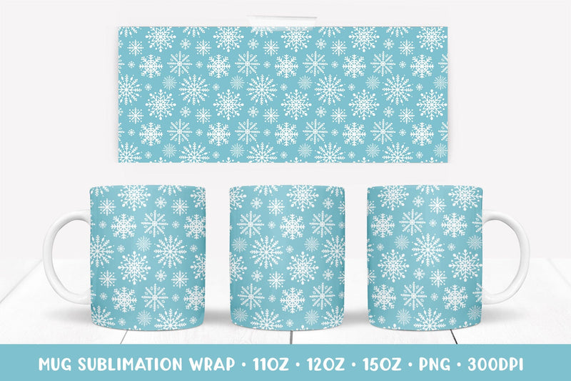 Ice Blue Mug Sublimation Design. Winter Snowflakes Mug Wrap Sublimation LaBelezoka 