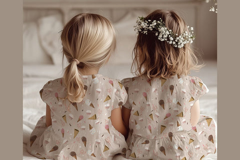 Ice Cream and Cupcakes | Seamless Pattern – Ice Cream, Cupcakes, Sprinkles & Pink Bows | Soft Muted Pastel Colors | 3600 x 3600 px 300 DPI Digital Pattern Willow Paige Farms 