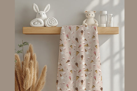 Ice Cream and Cupcakes | Seamless Pattern – Ice Cream, Cupcakes, Sprinkles & Pink Bows | Soft Muted Pastel Colors | 3600 x 3600 px 300 DPI Digital Pattern Willow Paige Farms 