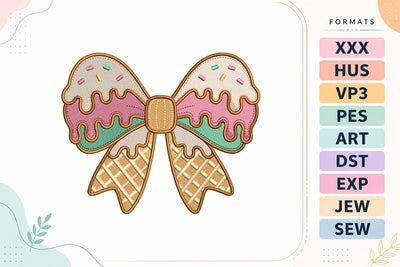 Ice Cream Bow Summer Embroidery Design Embroidery/Applique DESIGNS sg embroidery 