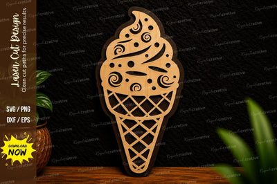Ice Cream Cone Laser Cut SVG Sweet Dessert Decor SVG Regulrcrative 