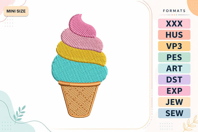 Ice Cream Cone Mini Embroidery Design | Summer Sweet Treat Embroidery/Applique DESIGNS sg embroidery 