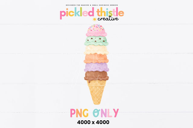 Ice Cream Cone PNG, Watercolor Sublimation Pickled Thistle Creative 