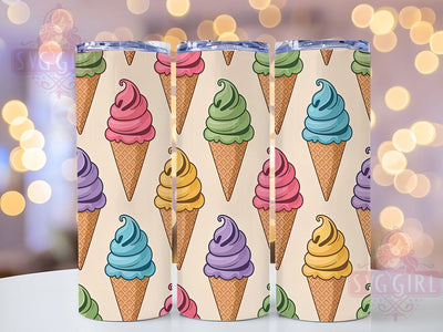 Ice Cream Cones 20oz Tumbler, Whimsical Cone Pattern, Vibrant Dessert Illustration, Sublimation Tumbler Wrap, 20oz Tumbler, Fun Summer Gift, Bright Sweet Style Sublimation SvggirlplusArt 