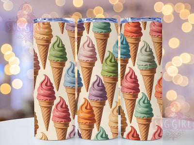Ice Cream Cones 20oz Tumbler, Whimsical Cone Pattern, Vibrant Dessert Illustration, Sublimation Tumbler Wrap, 20oz Tumbler, Fun Summer Gift, Bright Sweet Style Sublimation SvggirlplusArt 