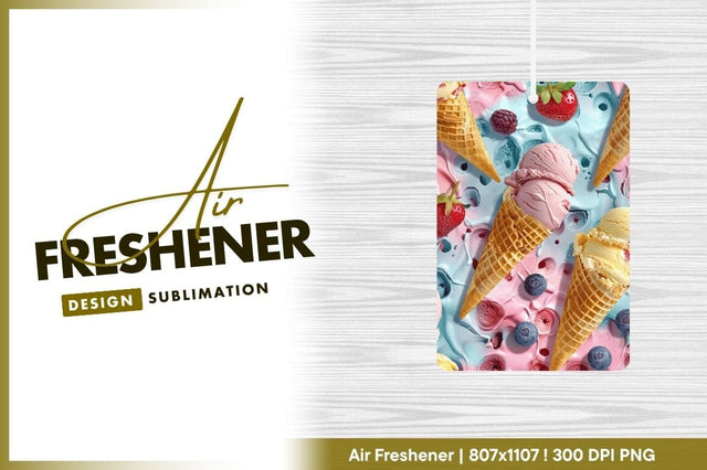 Ice Cream Cones with Berries on Pink and Blue Swirls Background Sublimation Regulrcrative 